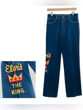 Jeanswear Rare Vintage 1980s Deadstock Elvis Presley Embroidered Jeans Size 28